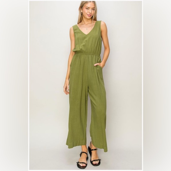 Double Zero | Pants & Jumpsuits | Double Zero Linen Jumpsuit Moss Green ...